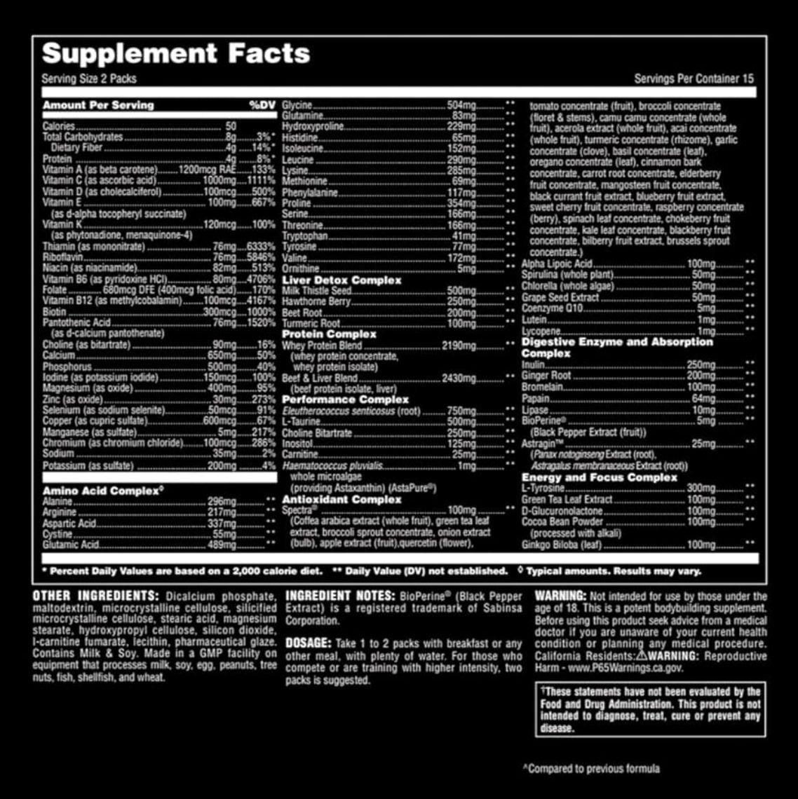 Animal Pak Ultimate Foundation - 44 packs - Multivitamínico Deportivo Completo